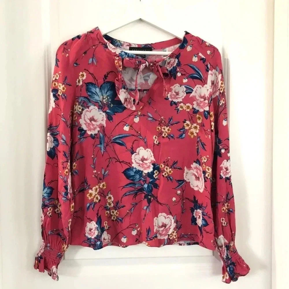 Sanctuary Pink Floral Ruffled Full Bloom V-Neck Blouse